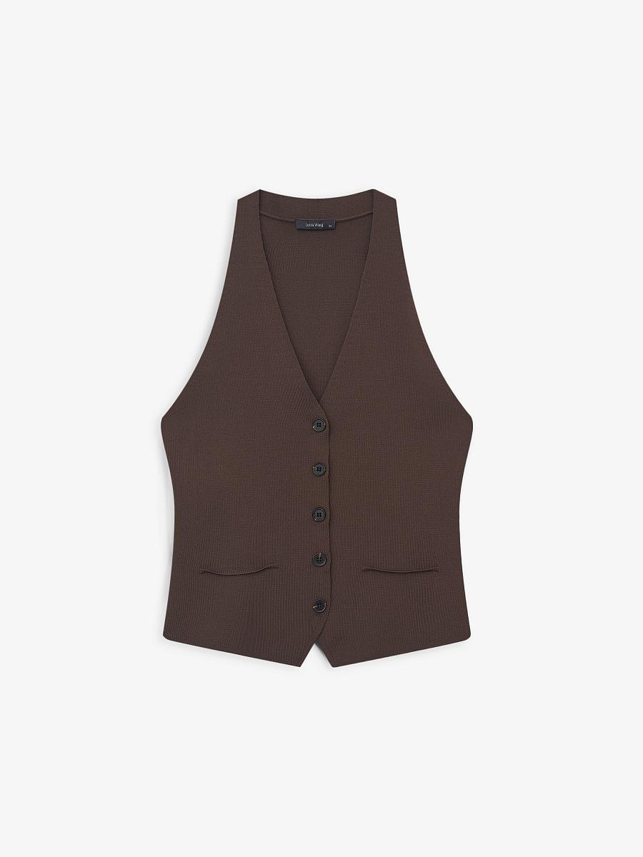 LWWA-806001 Жилетка трикотажная (темно-коричневый, S)
